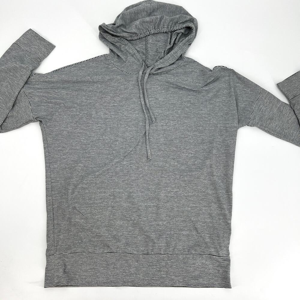 Skechers Womens Gray White Pinstripes Lightweight Pullover Hoodie Sz M Preowned